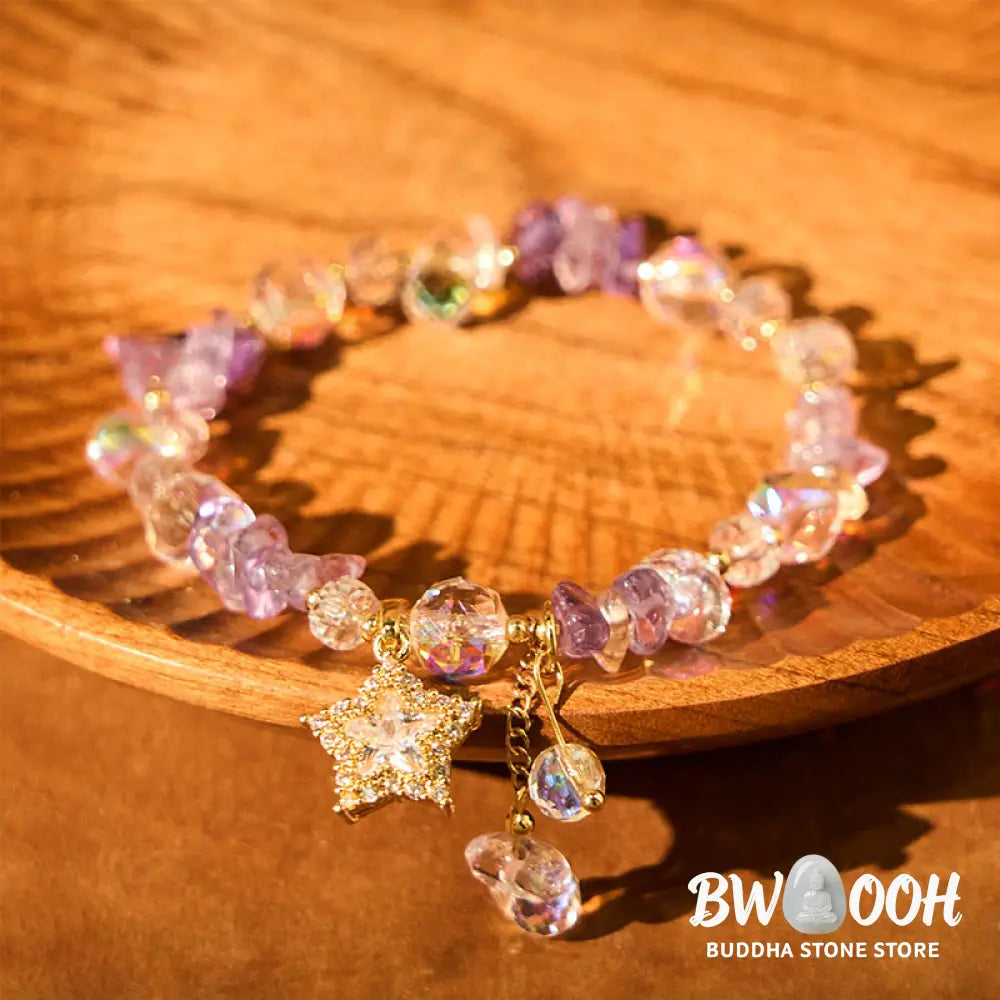 Buddha Stones Natural Amethyst Crystal Star Charm Positive Transformation Bracelet - BWOOOH - Amethyst(Wrist