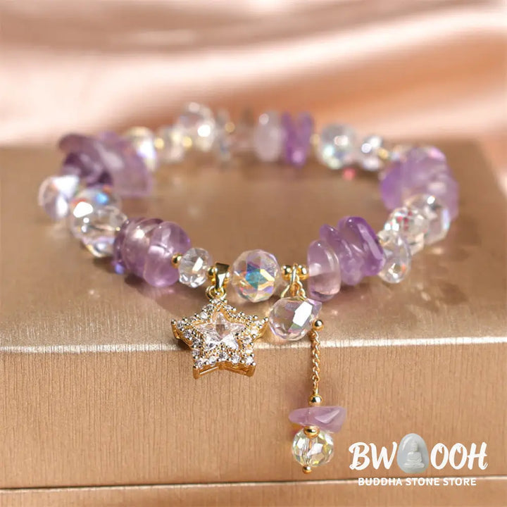 Buddha Stones Natural Amethyst Crystal Star Charm Positive Transformation Bracelet - BWOOOH - Amethyst(Wrist