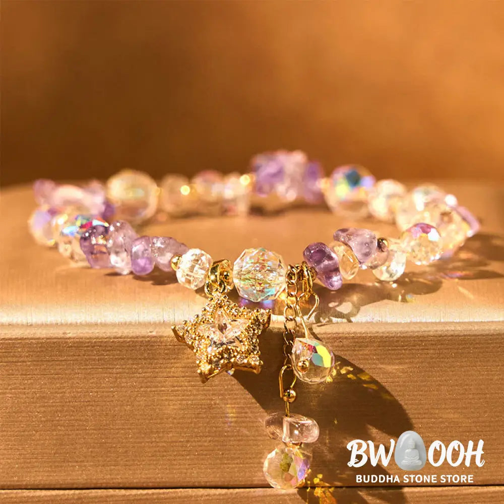 Buddha Stones Natural Amethyst Crystal Star Charm Positive Transformation Bracelet - BWOOOH - Amethyst(Wrist