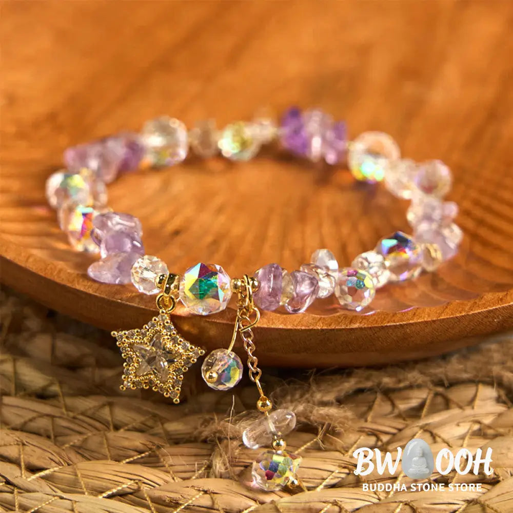 Buddha Stones Natural Amethyst Crystal Star Charm Positive Transformation Bracelet - BWOOOH - Amethyst(Wrist