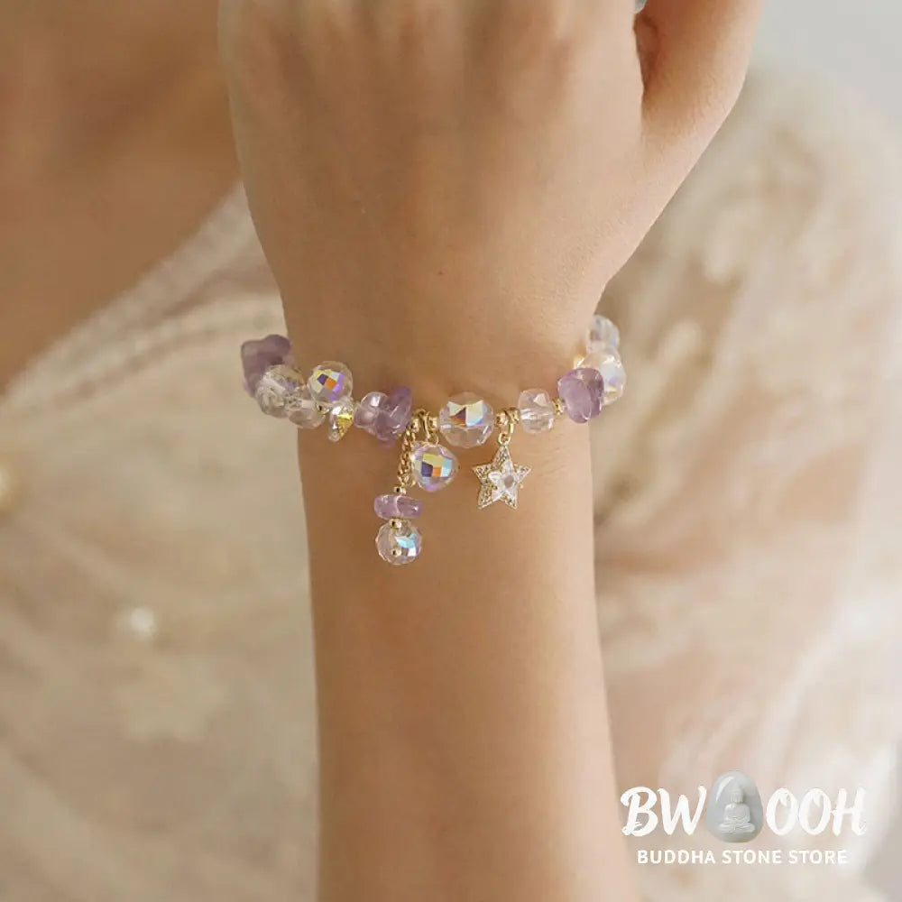 Buddha Stones Natural Amethyst Crystal Star Charm Positive Transformation Bracelet - BWOOOH - Amethyst(Wrist