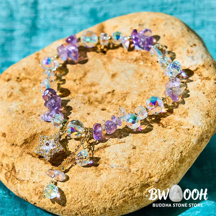 Buddha Stones Natural Amethyst Crystal Star Charm Positive Transformation Bracelet - BWOOOH - Amethyst(Wrist