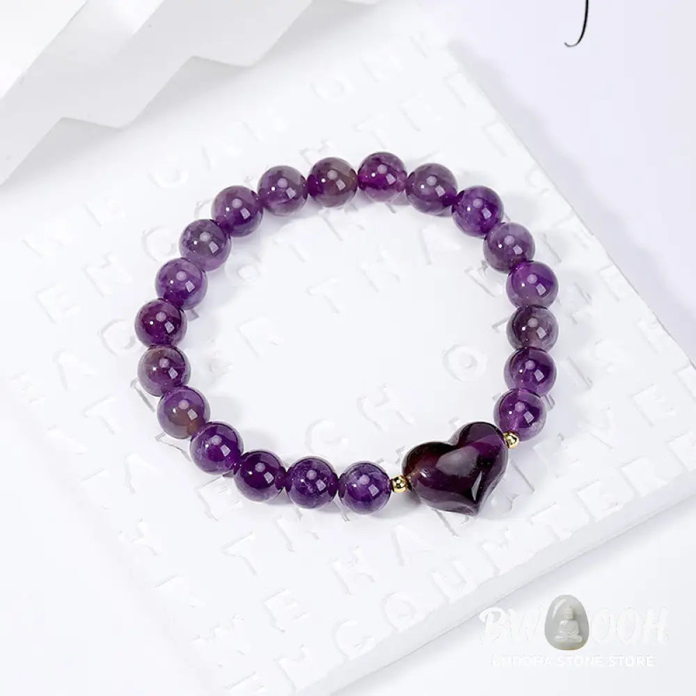 Buddha Stones Natural Amethyst Green Aventurine Tiger Eye Strawberry Quartz Love Heart Spiritual Bracelet - Bracelet