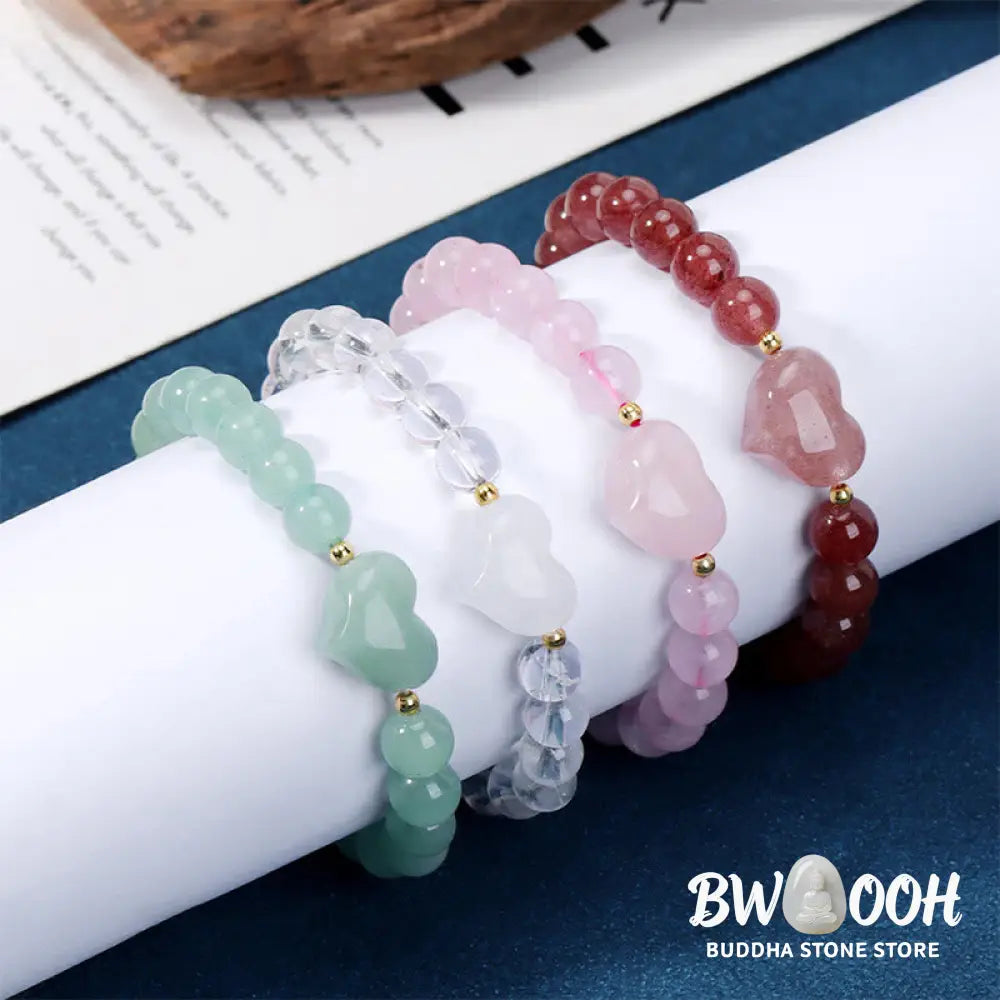Buddha Stones Natural Amethyst Green Aventurine Tiger Eye Strawberry Quartz Love Heart Spiritual Bracelet - Bracelet