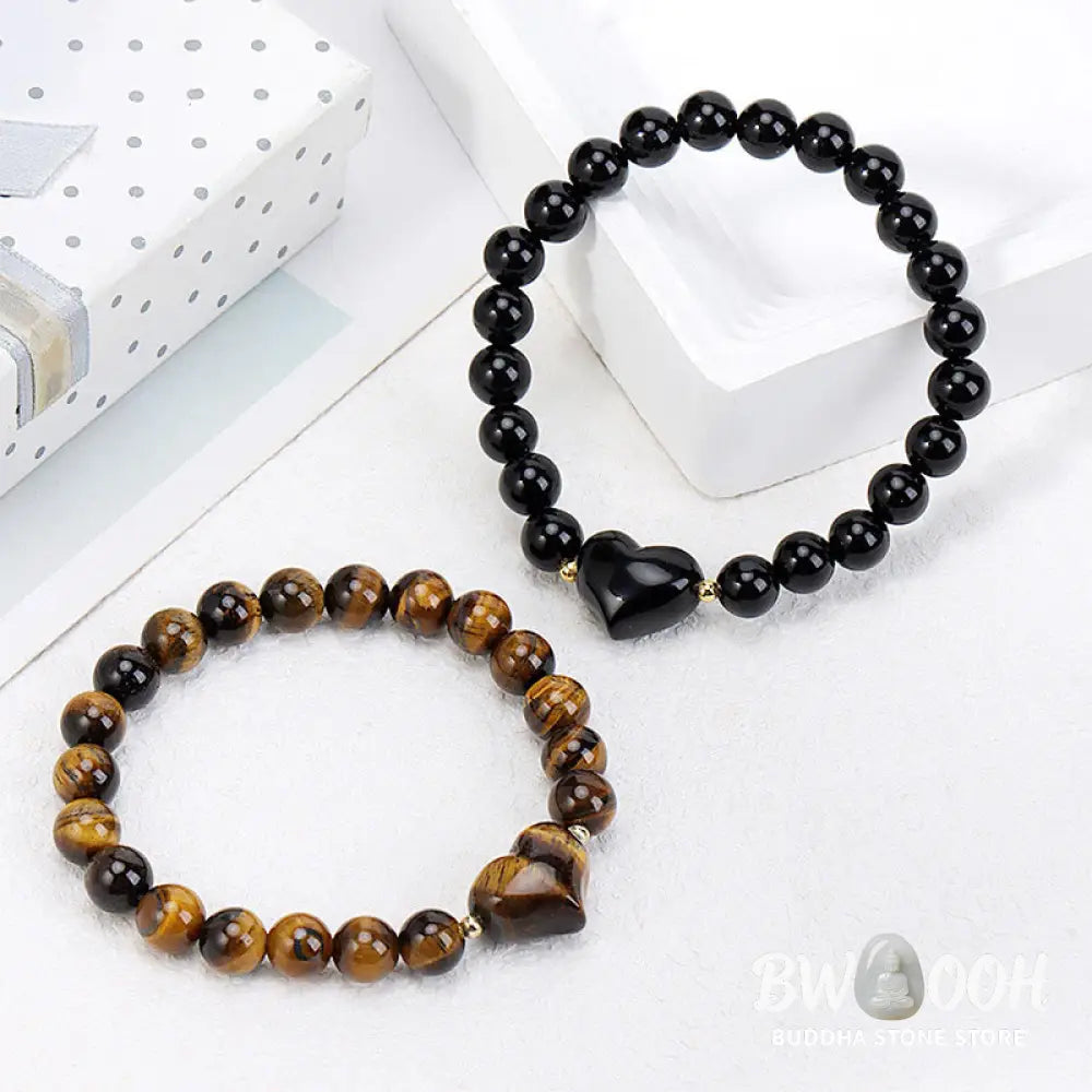 Buddha Stones Natural Amethyst Green Aventurine Tiger Eye Strawberry Quartz Love Heart Spiritual Bracelet - Bracelet