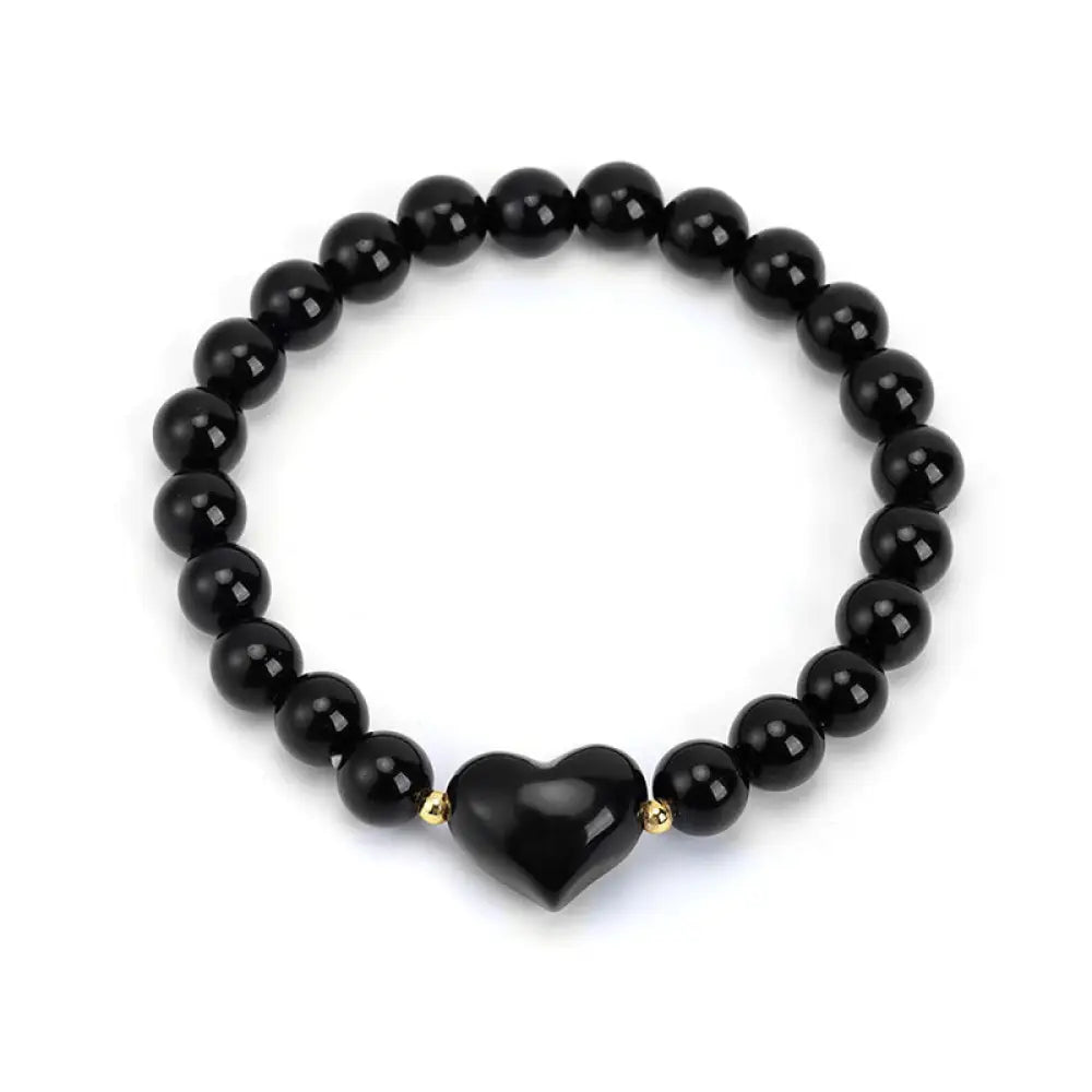 Buddha Stones Natural Amethyst Green Aventurine Tiger Eye Strawberry Quartz Love Heart Spiritual Bracelet - Black