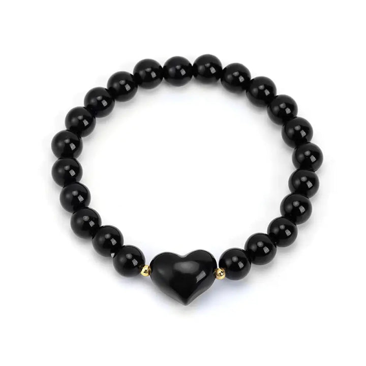 Buddha Stones Natural Amethyst Green Aventurine Tiger Eye Strawberry Quartz Love Heart Spiritual Bracelet - Black