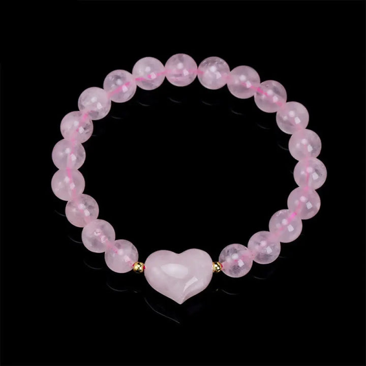 Buddha Stones Natural Amethyst Green Aventurine Tiger Eye Strawberry Quartz Love Heart Spiritual Bracelet - Rose