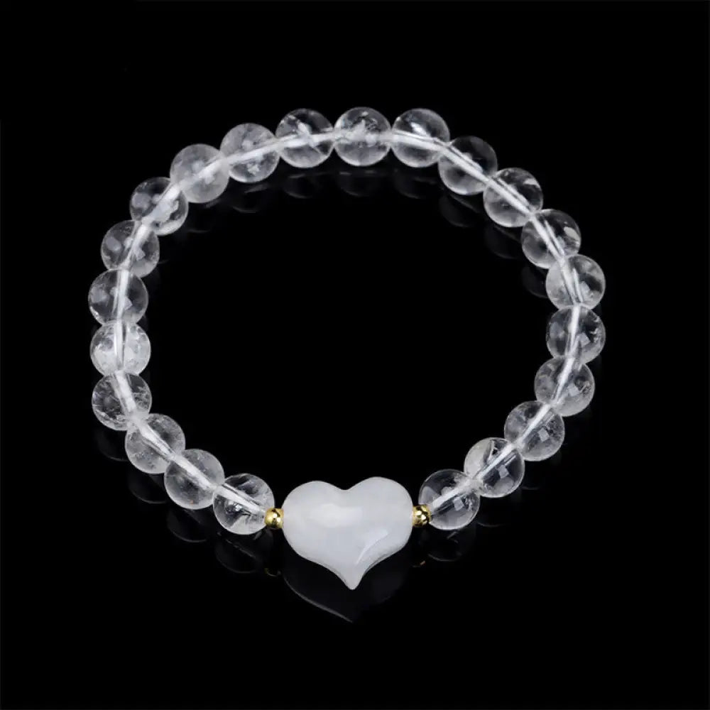 Buddha Stones Natural Amethyst Green Aventurine Tiger Eye Strawberry Quartz Love Heart Spiritual Bracelet - White