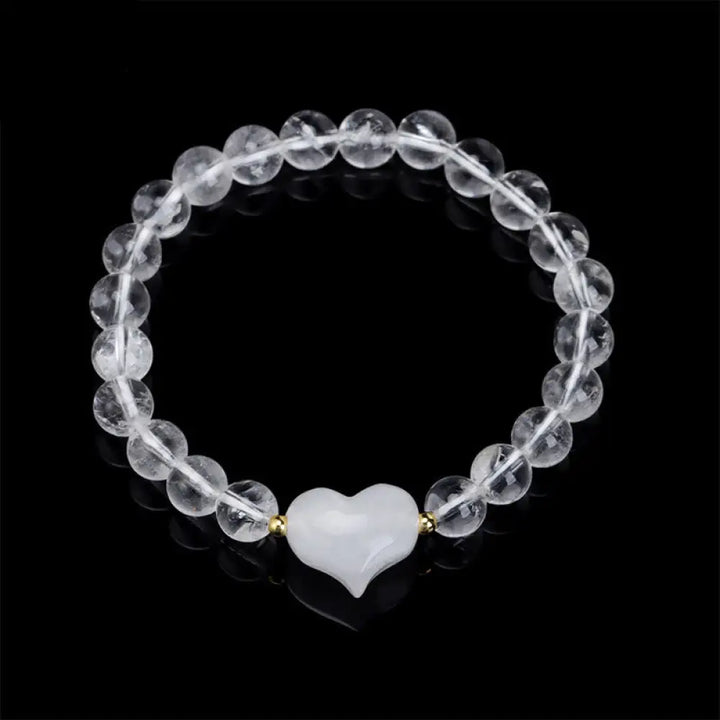 Buddha Stones Natural Amethyst Green Aventurine Tiger Eye Strawberry Quartz Love Heart Spiritual Bracelet - White