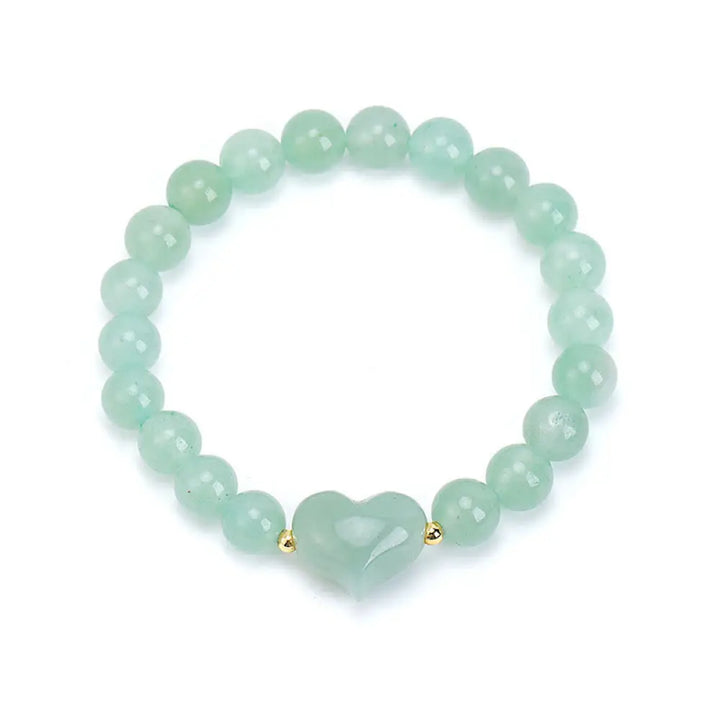 Buddha Stones Natural Amethyst Green Aventurine Tiger Eye Strawberry Quartz Love Heart Spiritual Bracelet - Green