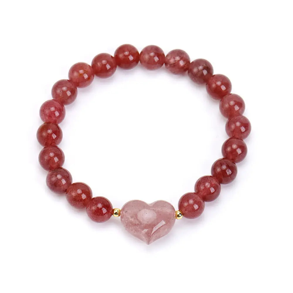 Buddha Stones Natural Amethyst Green Aventurine Tiger Eye Strawberry Quartz Love Heart Spiritual Bracelet - Strawberry