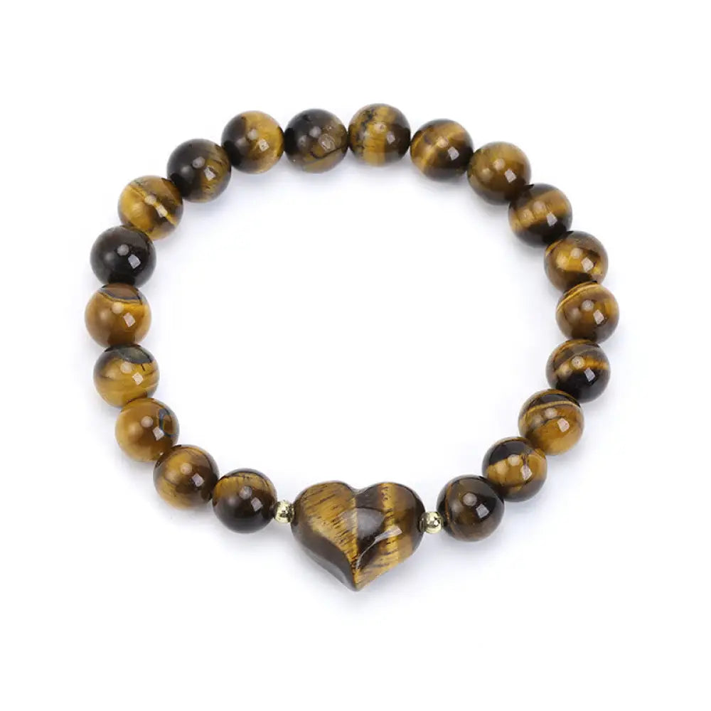 Buddha Stones Natural Amethyst Green Aventurine Tiger Eye Strawberry Quartz Love Heart Spiritual Bracelet - Tiger