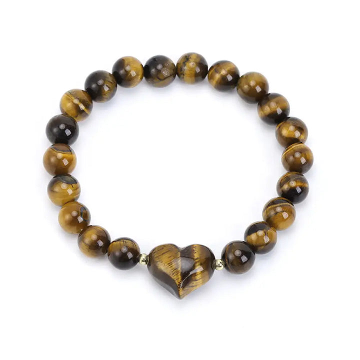 Buddha Stones Natural Amethyst Green Aventurine Tiger Eye Strawberry Quartz Love Heart Spiritual Bracelet - Tiger