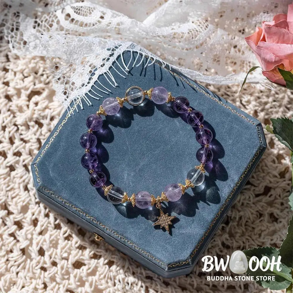 Buddha Stones Natural Amethyst Inner Peace Healing Star Charm Bracelet - BWOOOH - Amethyst(Inner Peace♥Healing)(Wrist
