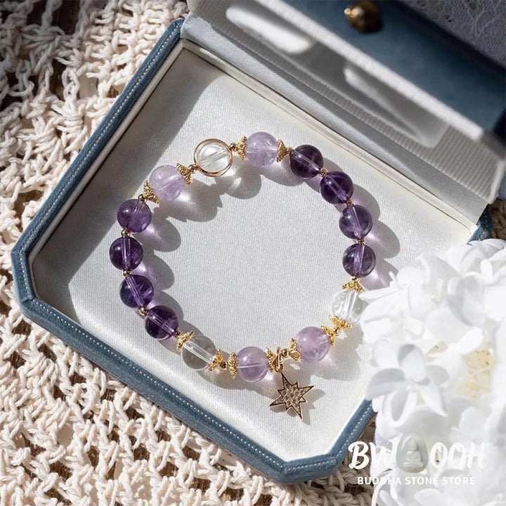 Buddha Stones Natural Amethyst Inner Peace Healing Star Charm Bracelet - BWOOOH - Amethyst(Inner Peace♥Healing)(Wrist