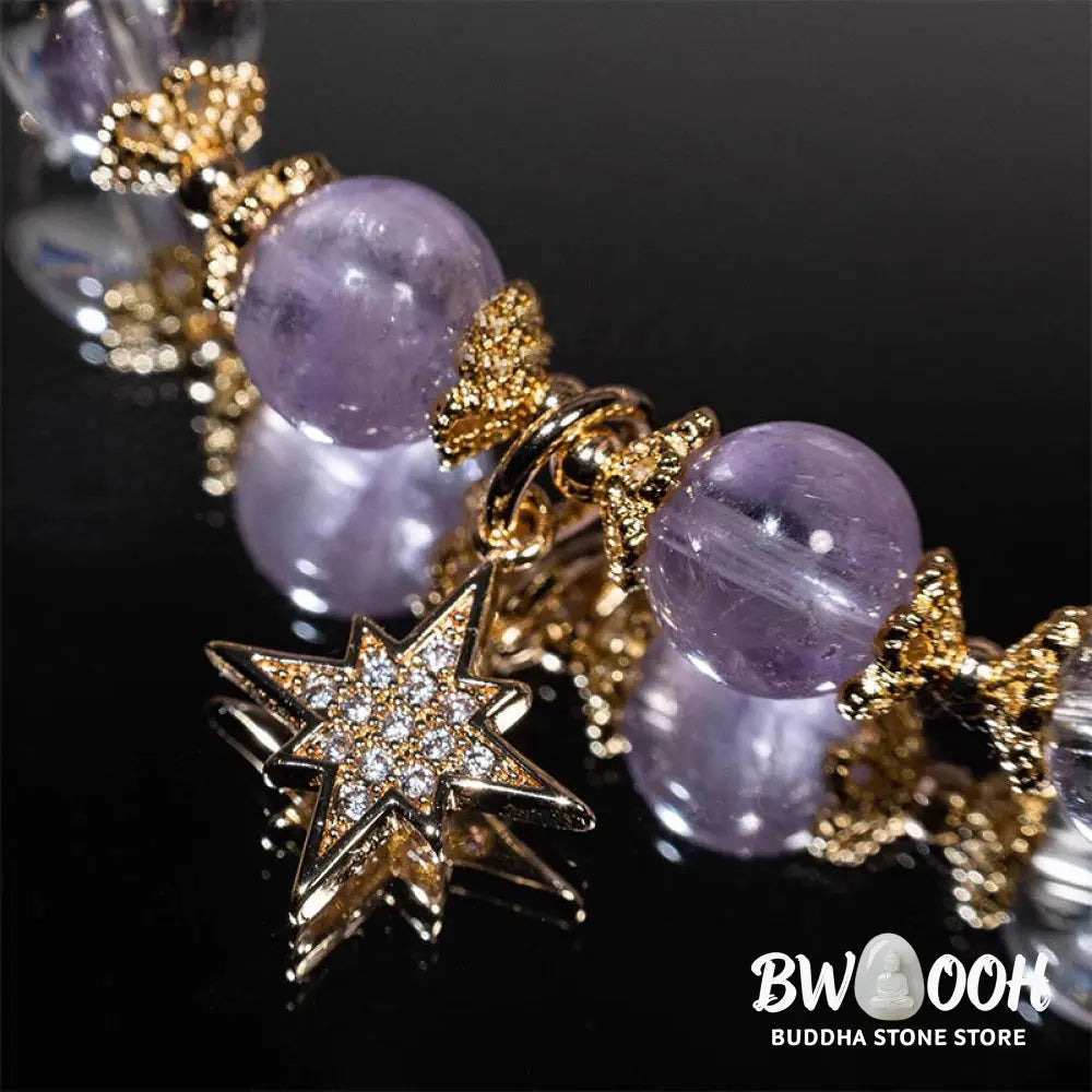 Buddha Stones Natural Amethyst Inner Peace Healing Star Charm Bracelet - BWOOOH - Amethyst(Inner Peace♥Healing)(Wrist