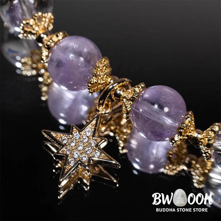 Buddha Stones Natural Amethyst Inner Peace Healing Star Charm Bracelet - BWOOOH - Amethyst(Inner Peace♥Healing)(Wrist