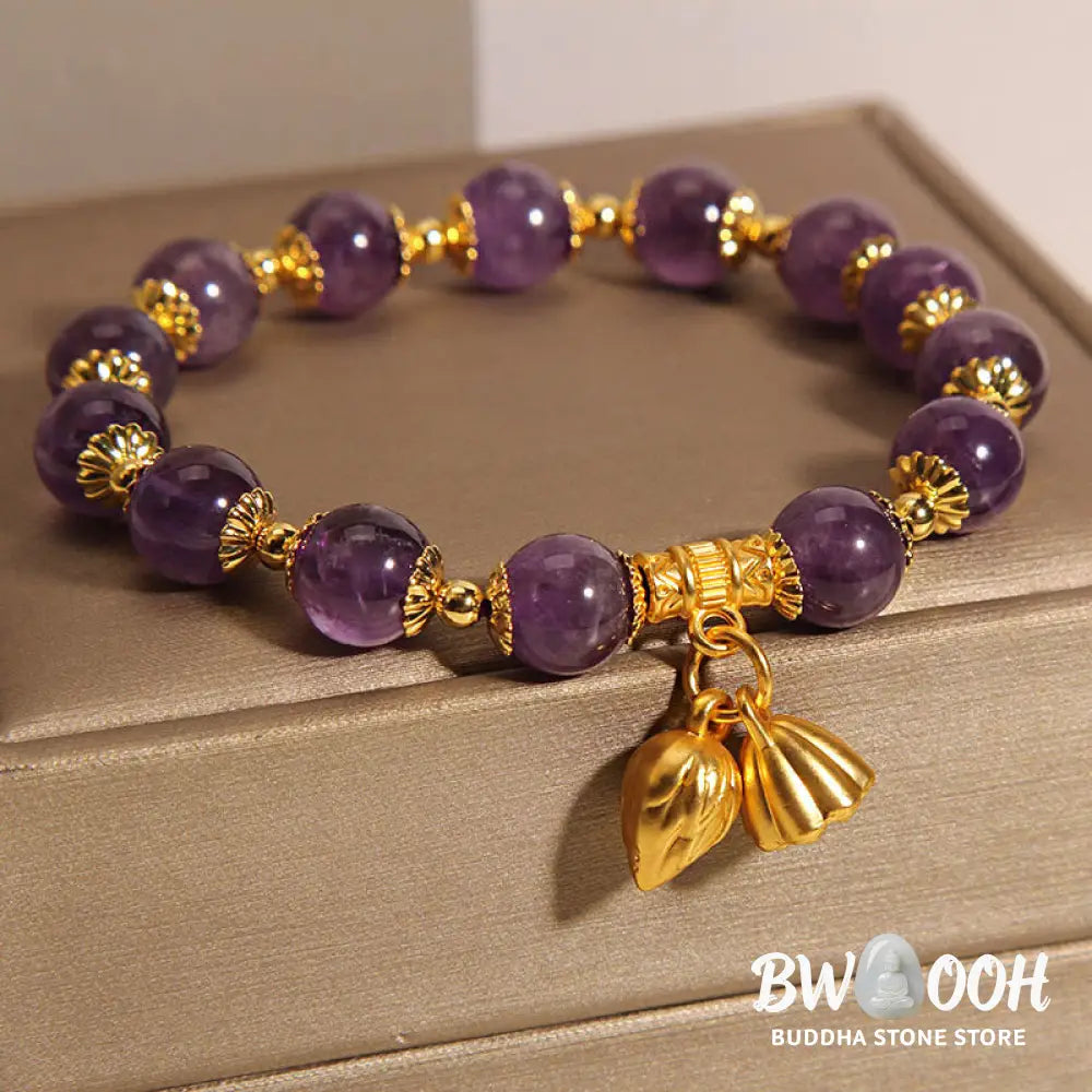 Buddha Stones Natural Amethyst Lotus Healing Spiritual Bracelet - BWOOOH - Amethyst(Wrist Circumference 14-16cm)