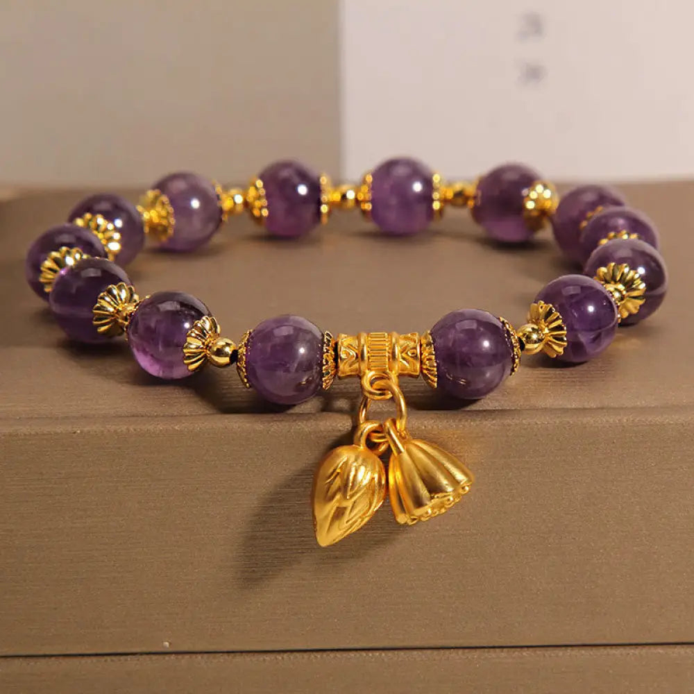 BWOOOH Natural Amethyst Lotus Healing Spiritual Bracelet - BWOOOH - Amethyst(Wrist Circumference 14-16cm)