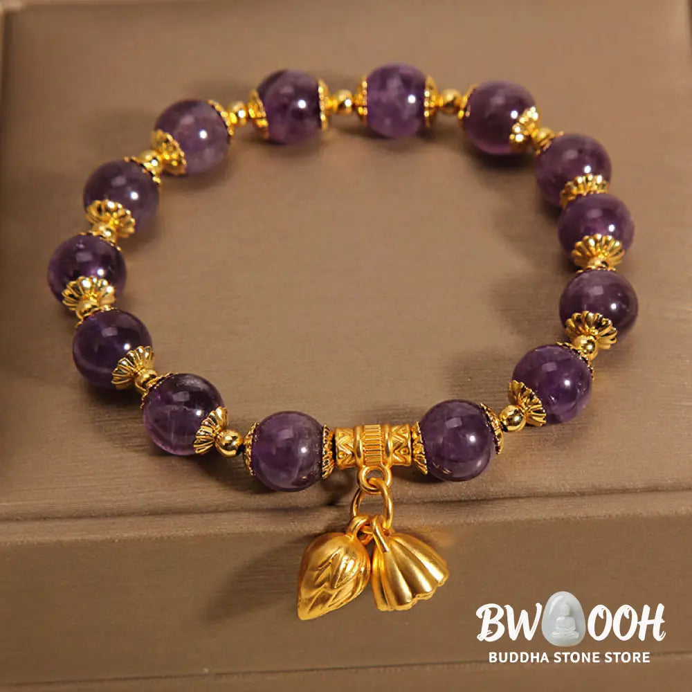 Buddha Stones Natural Amethyst Lotus Healing Spiritual Bracelet - BWOOOH - Amethyst(Wrist Circumference 14-16cm)
