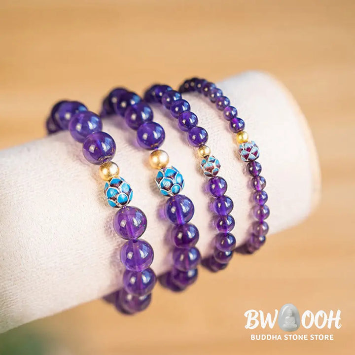 Buddha Stones Natural Amethyst Lotus Spiritual Awareness Bracelet - BWOOOH - Bracelet