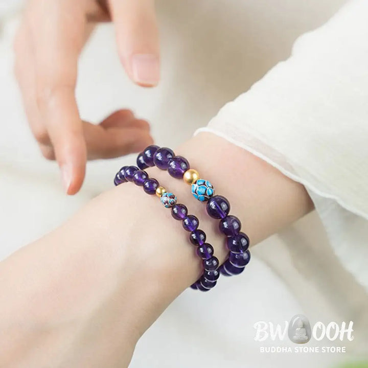 Buddha Stones Natural Amethyst Lotus Spiritual Awareness Bracelet - BWOOOH - Bracelet