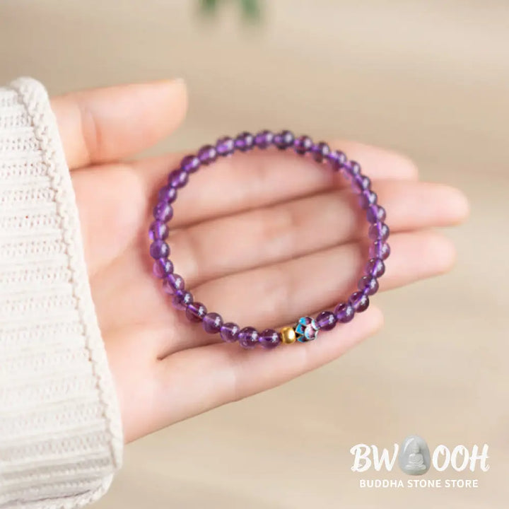 Buddha Stones Natural Amethyst Lotus Spiritual Awareness Bracelet - BWOOOH - Bracelet
