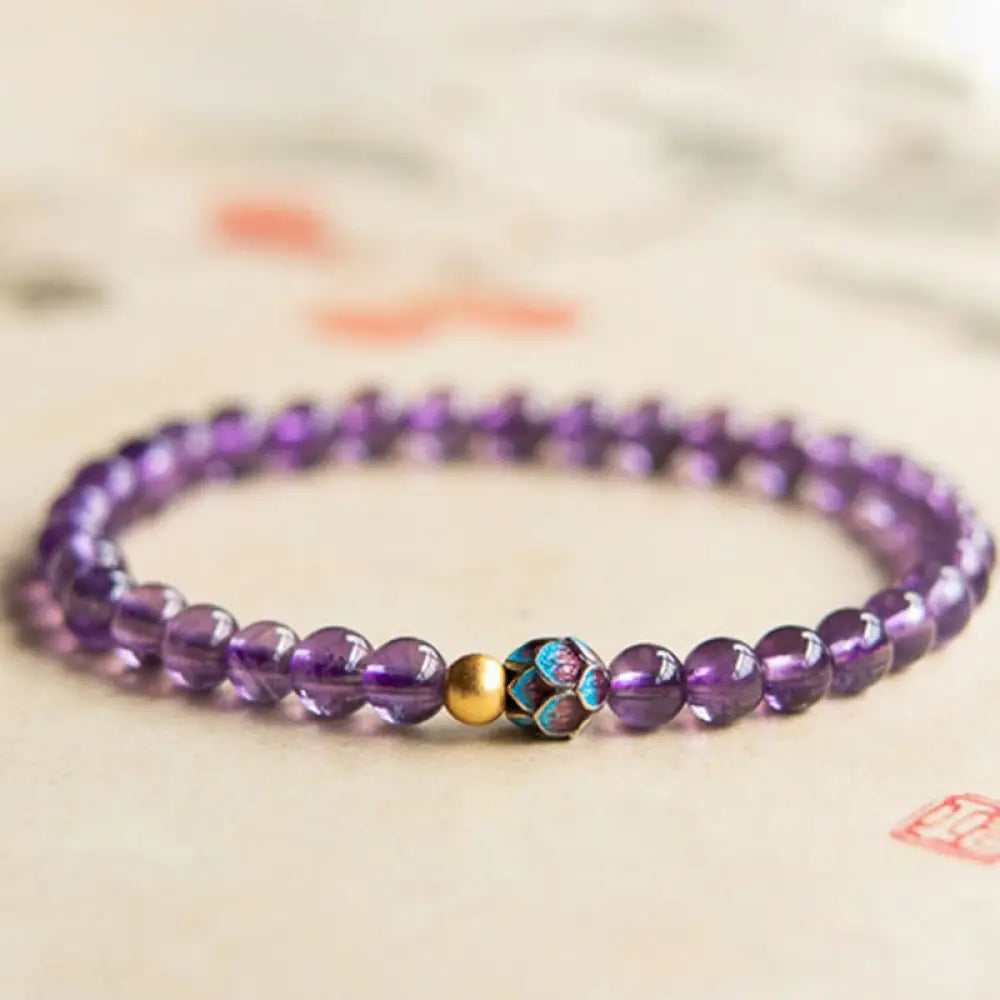 BWOOOH Natural Amethyst Lotus Spiritual Awareness Bracelet - BWOOOH - 4mm Amethyst(Wrist Circumference: 14-16cm)