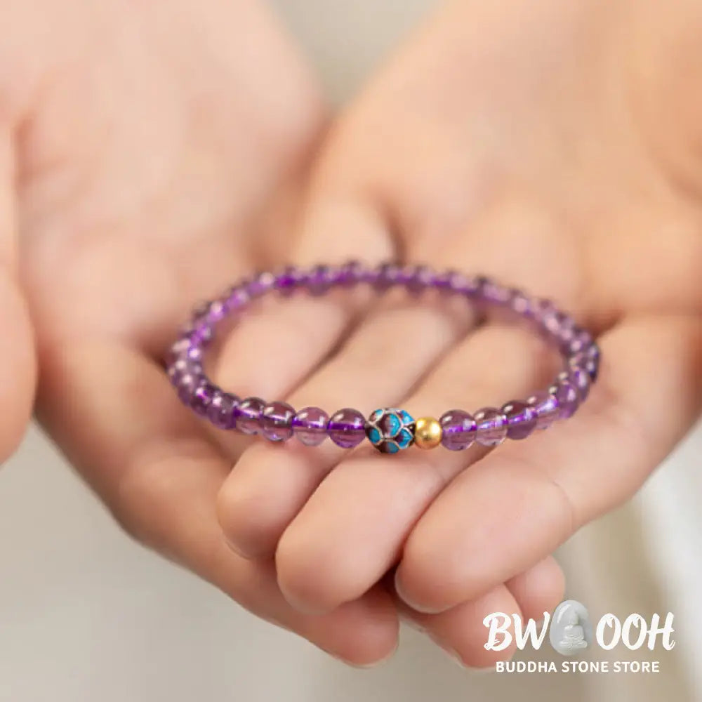Buddha Stones Natural Amethyst Lotus Spiritual Awareness Bracelet - BWOOOH - Bracelet