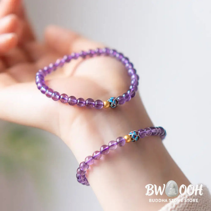 Buddha Stones Natural Amethyst Lotus Spiritual Awareness Bracelet - BWOOOH - Bracelet