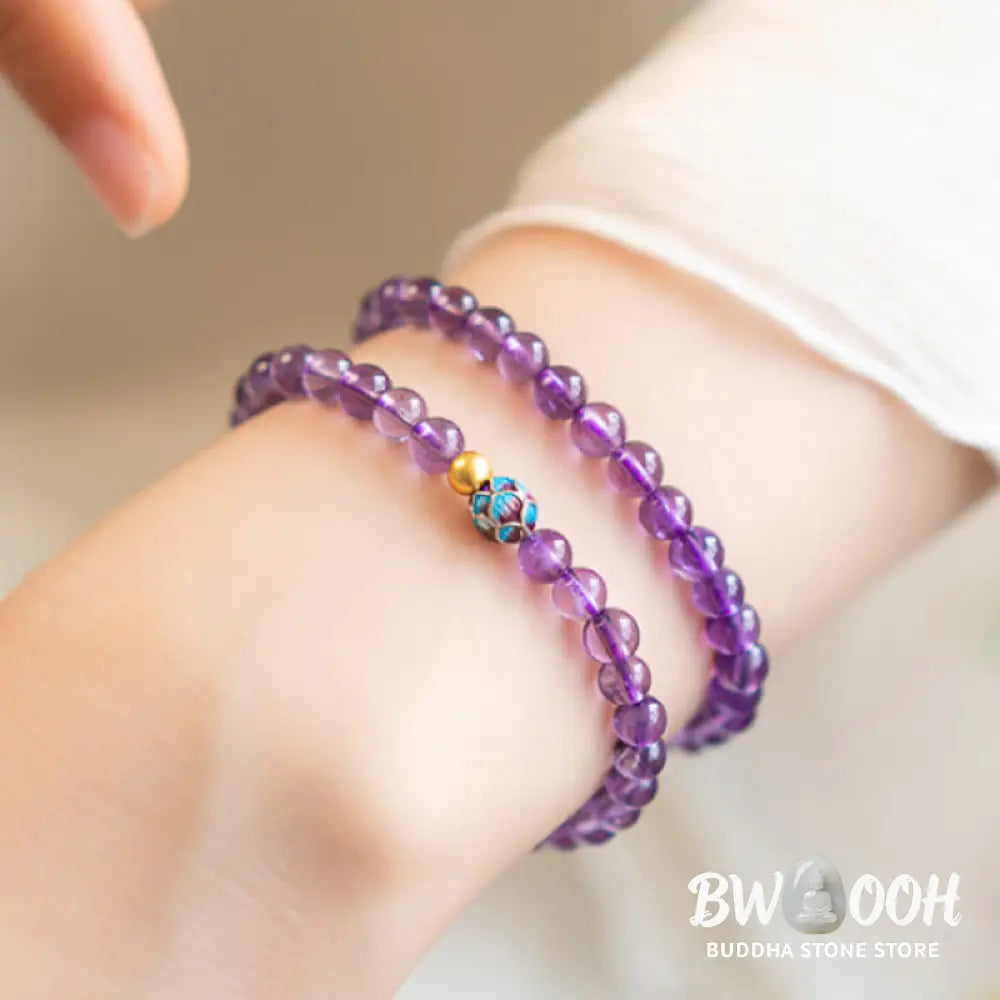 Buddha Stones Natural Amethyst Lotus Spiritual Awareness Bracelet - BWOOOH - Bracelet