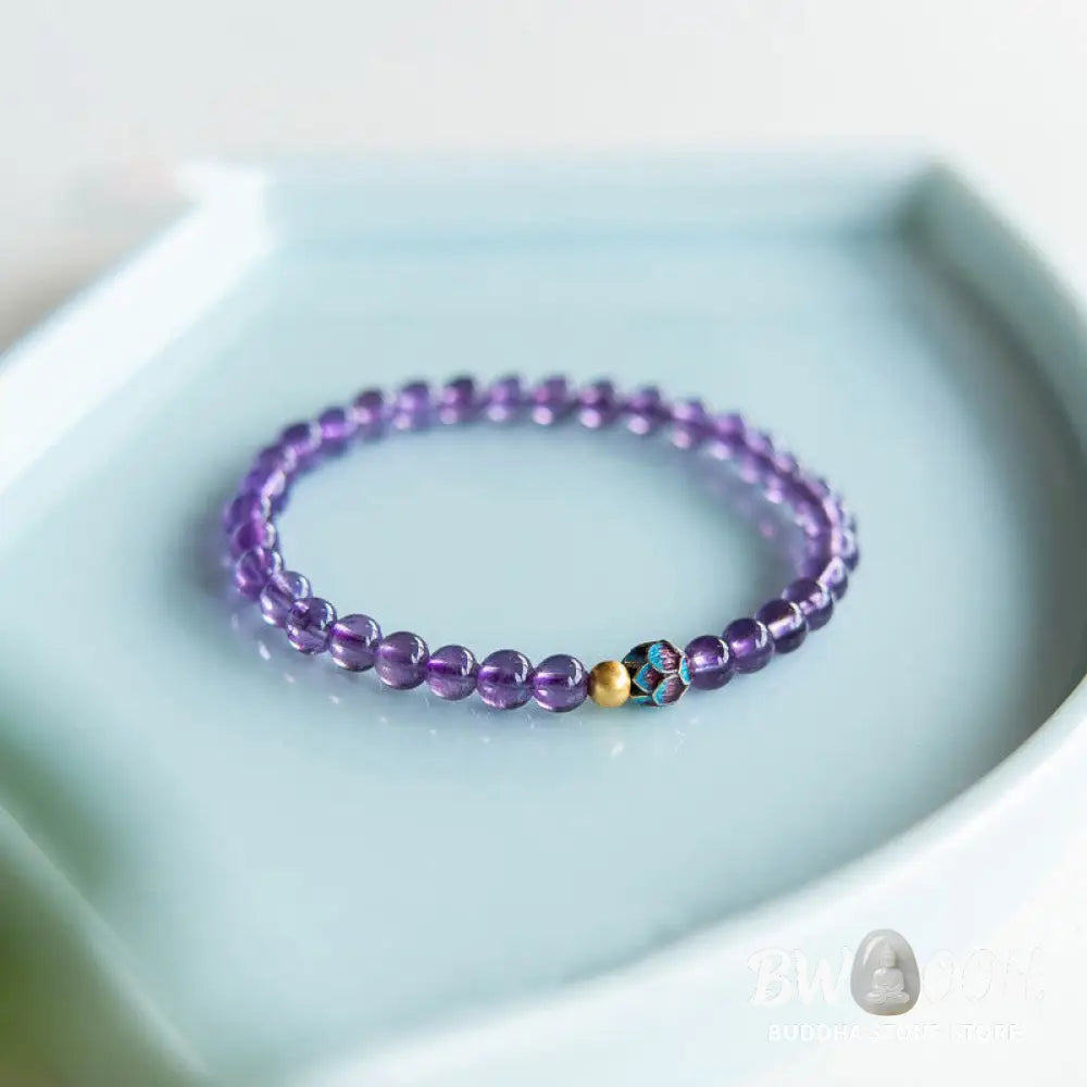 Buddha Stones Natural Amethyst Lotus Spiritual Awareness Bracelet - BWOOOH - Bracelet