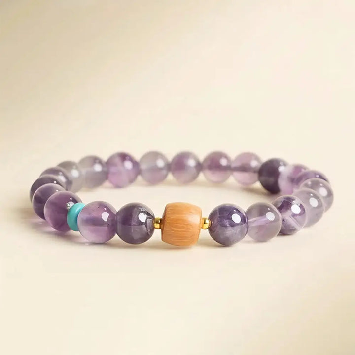 BWOOOH Natural Amethyst Lucky Wooden Beads Peace Bracelet — Amethyst crystal healing bracelet for spiritual healing and mi...