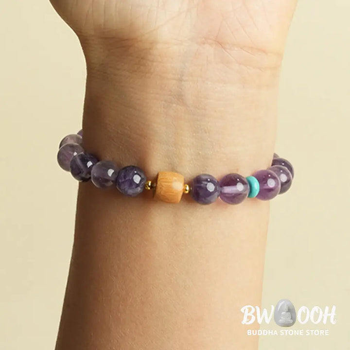 Buddha Stones Natural Amethyst Lucky Wooden Beads Peace Bracelet - BWOOOH - Bracelet