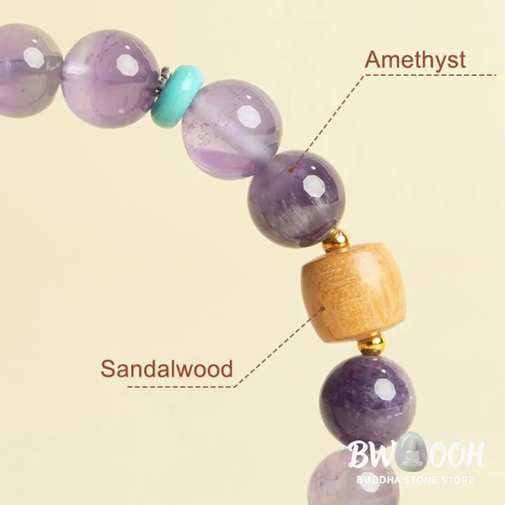 Buddha Stones Natural Amethyst Lucky Wooden Beads Peace Bracelet - BWOOOH - Bracelet
