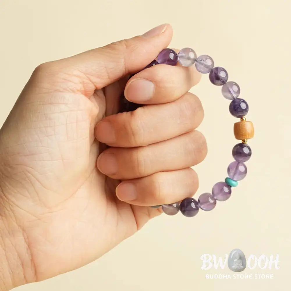 Buddha Stones Natural Amethyst Lucky Wooden Beads Peace Bracelet - BWOOOH - Bracelet