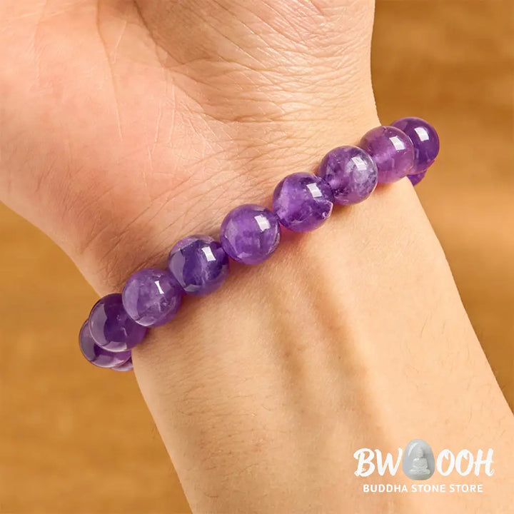 Buddha Stones Natural Amethyst Peace Buckle Charm Spiritual Bracelet - BWOOOH - Amethyst(Wrist Circumference 14-16cm)