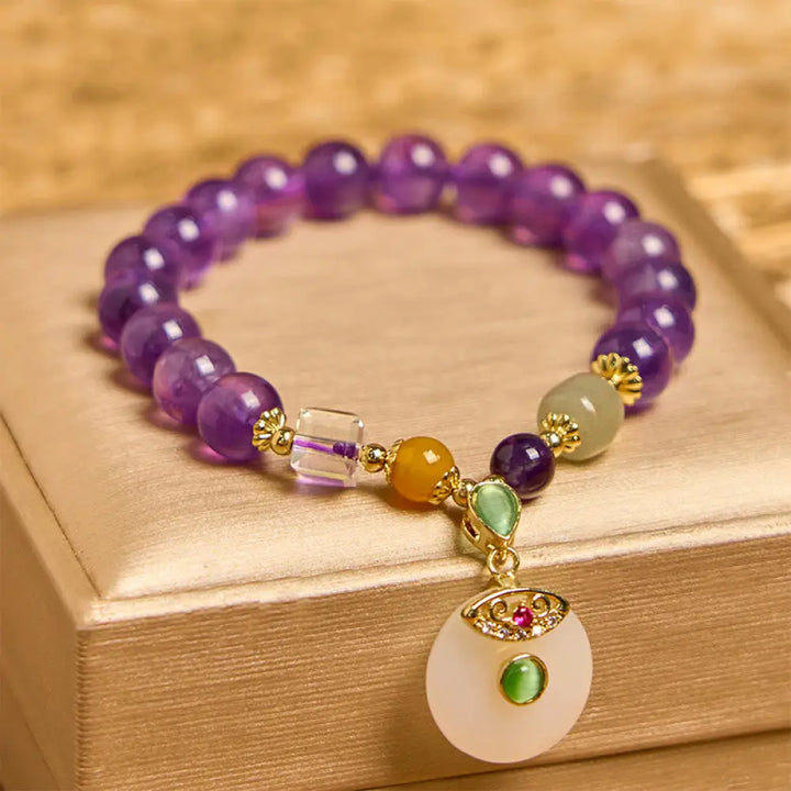 BWOOOH Natural Amethyst Peace Buckle Charm Spiritual Bracelet — Amethyst crystal healing bracelet for spiritual healing an...