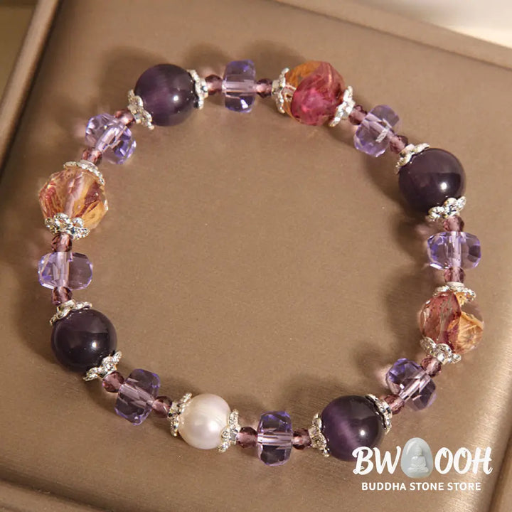 Buddha Stones Natural Amethyst Pearl Crystal Positive Bracelet - BWOOOH - Amethyst(Wrist Circumference 14-16cm)