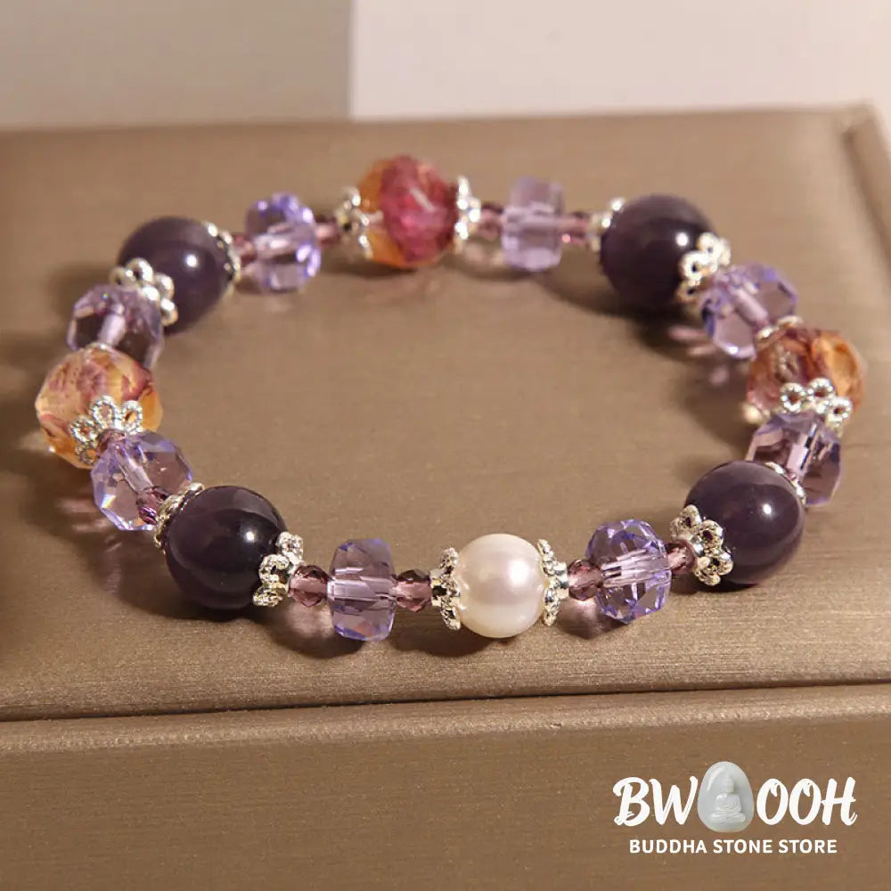 Buddha Stones Natural Amethyst Pearl Crystal Positive Bracelet - BWOOOH - Amethyst(Wrist Circumference 14-16cm)