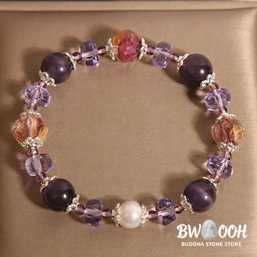 Buddha Stones Natural Amethyst Pearl Crystal Positive Bracelet - BWOOOH - Amethyst(Wrist Circumference 14-16cm)