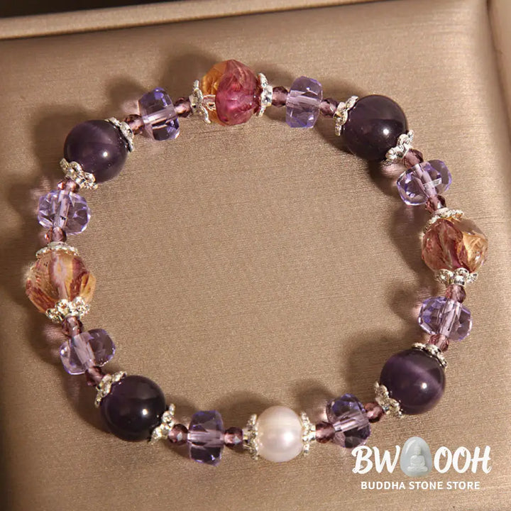 Buddha Stones Natural Amethyst Pearl Crystal Positive Bracelet - BWOOOH - Amethyst(Wrist Circumference 14-16cm)