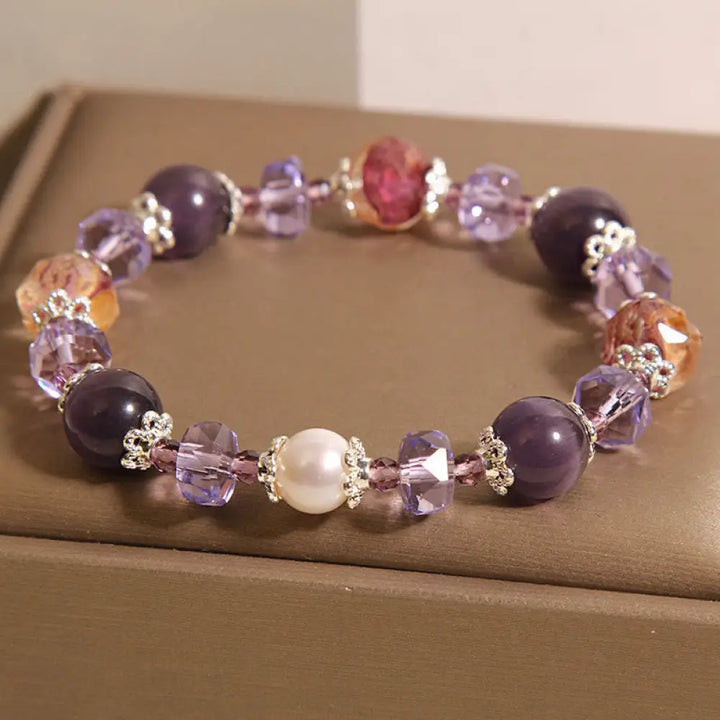 BWOOOH Natural Amethyst Pearl Crystal Positive Bracelet — Amethyst crystal healing bracelet for spiritual healing and mind...