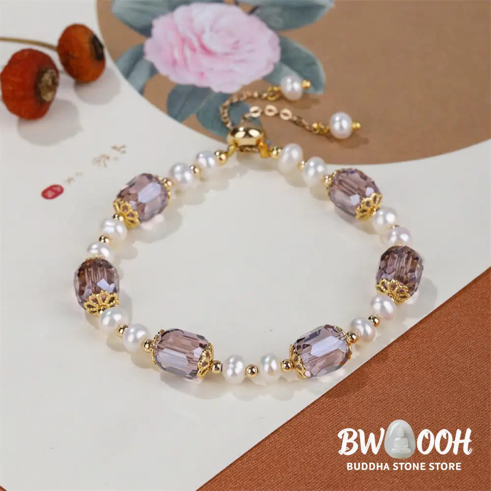 BWOOOH Natural Amethyst Pearl Peace Healing Chain Bracelet - Amethyst&Pearl(Wrist Circumference 14-16cm)