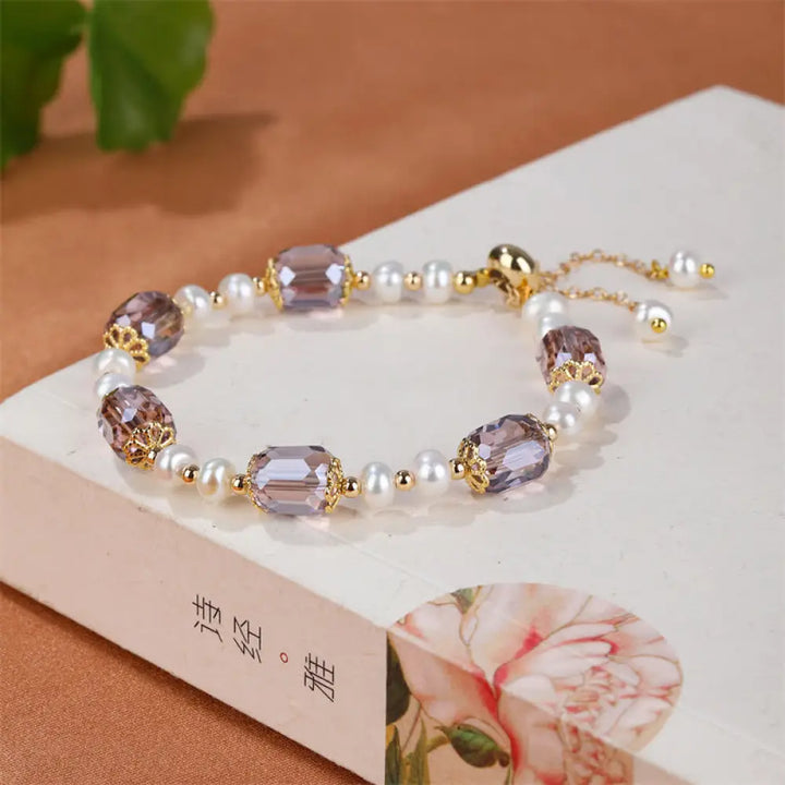 BWOOOH Natural Amethyst Pearl Peace Healing Chain Bracelet - Amethyst&amp;Pearl(Wrist Circumference 14-16cm)