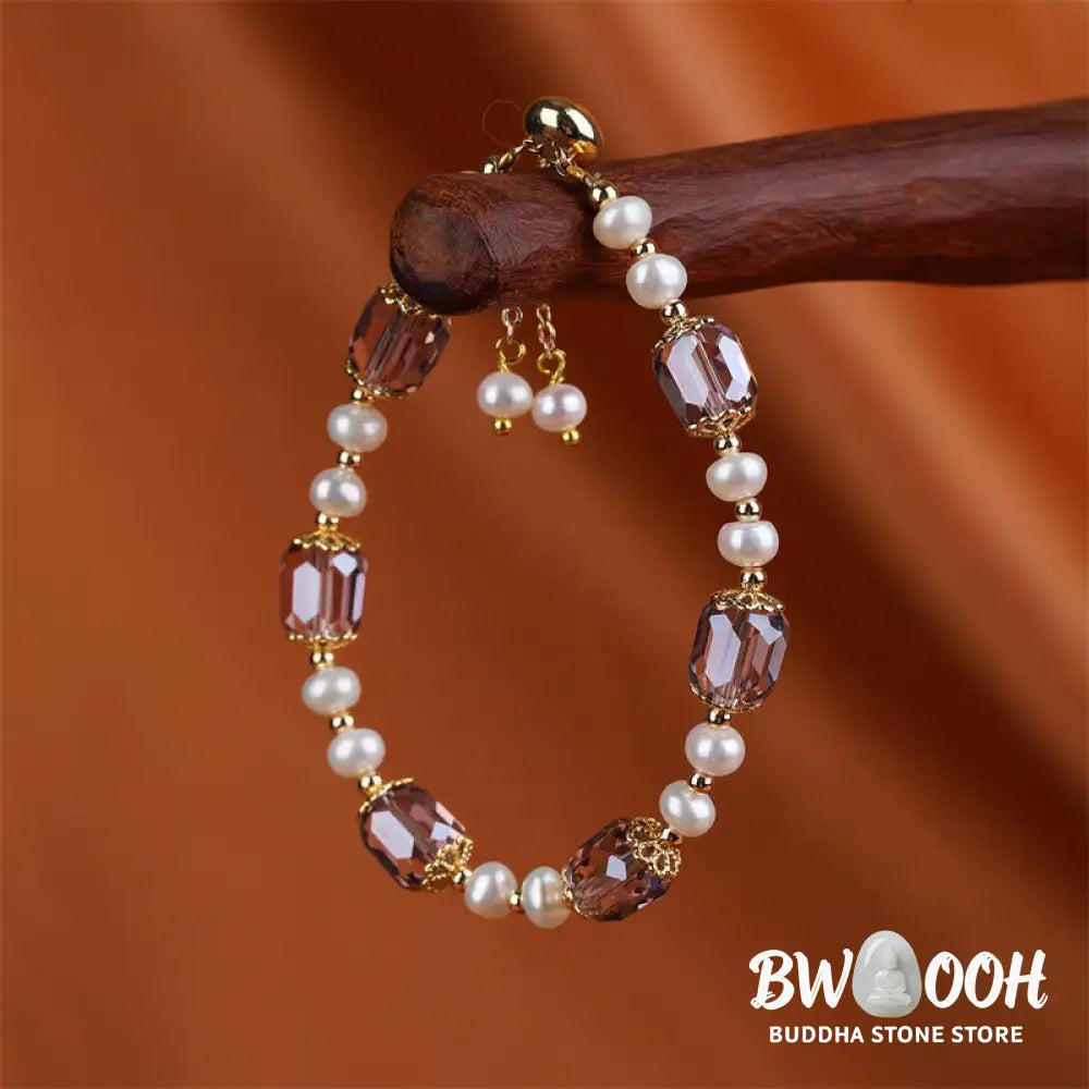 BWOOOH Natural Amethyst Pearl Peace Healing Chain Bracelet - Amethyst&amp;Pearl(Wrist Circumference 14-16cm)