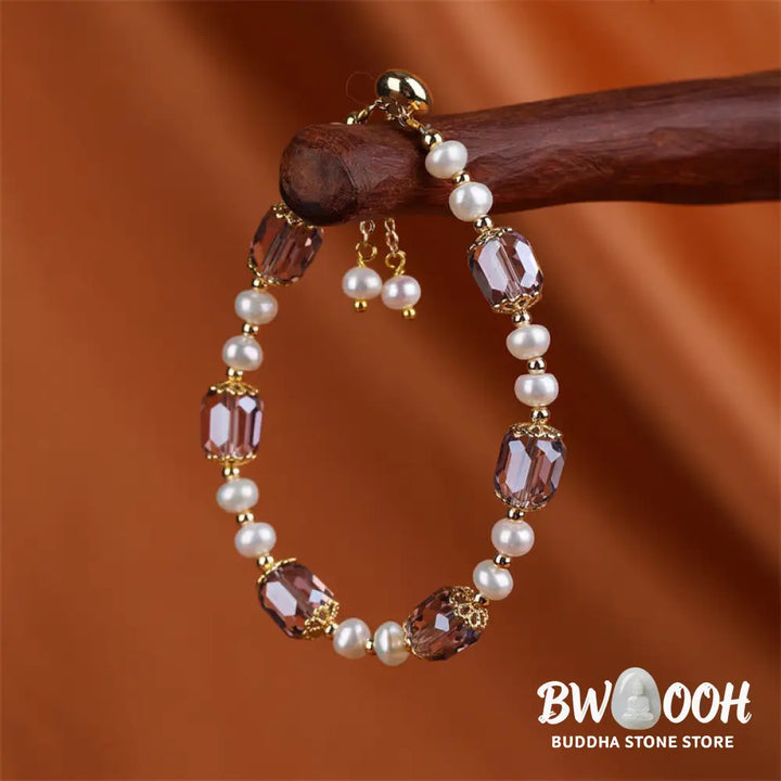 BWOOOH Natural Amethyst Pearl Peace Healing Chain Bracelet - Amethyst&amp;Pearl(Wrist Circumference 14-16cm)