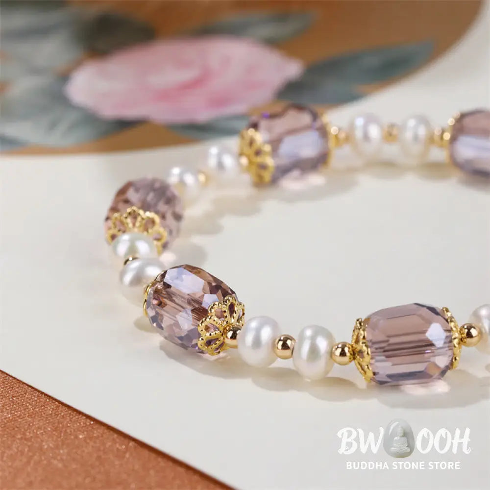 BWOOOH Natural Amethyst Pearl Peace Healing Chain Bracelet - Amethyst&amp;Pearl(Wrist Circumference 14-16cm)