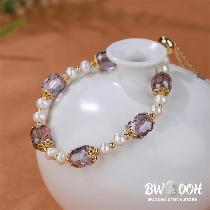 BWOOOH Natural Amethyst Pearl Peace Healing Chain Bracelet - Amethyst&amp;Pearl(Wrist Circumference 14-16cm)